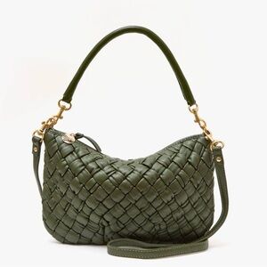 Clare V. Petit Moyen Messenger puffy woven Army green leather